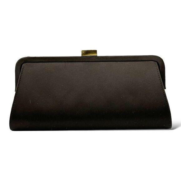 Vintage 1950’s Brown‎ Silky Convertible Evening Clutch Bag Gold Crystal Clasp - Picture 2 of 14